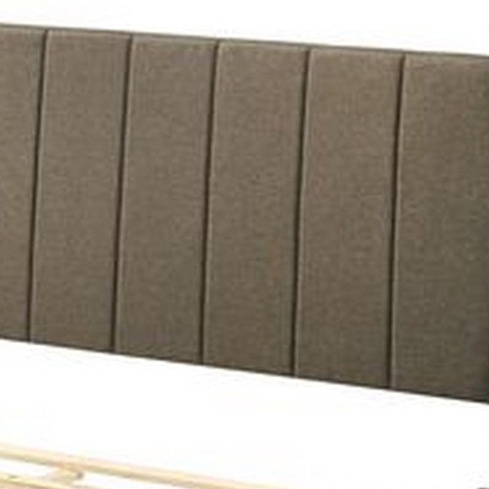 85 Inch Wood Queen Platform Bed Channel Tufting Taupe Brown Fabric BM275055