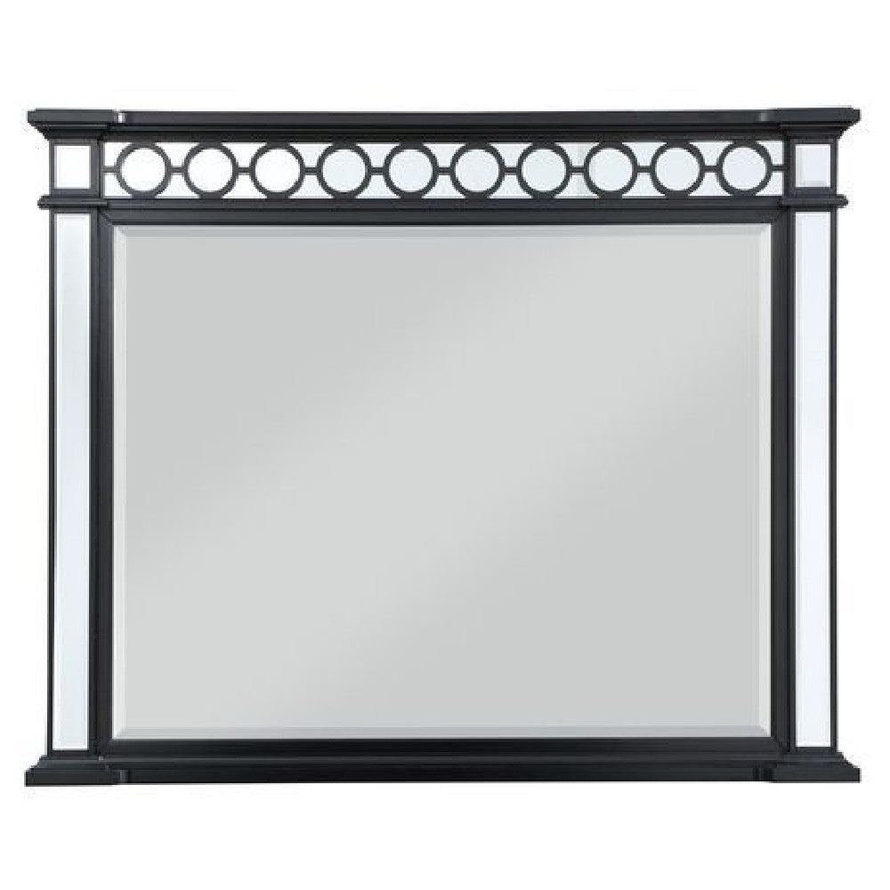 Koda 52 Inch Wall Mirror, Molded Trim, Circular Cut Out Design, Black