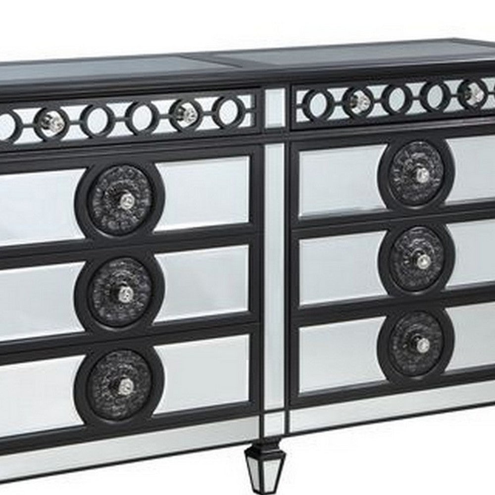 Koda 68 Inch 8 Drawer Wood Dresser Mirror Trim Sunburst Black Silver BM275057