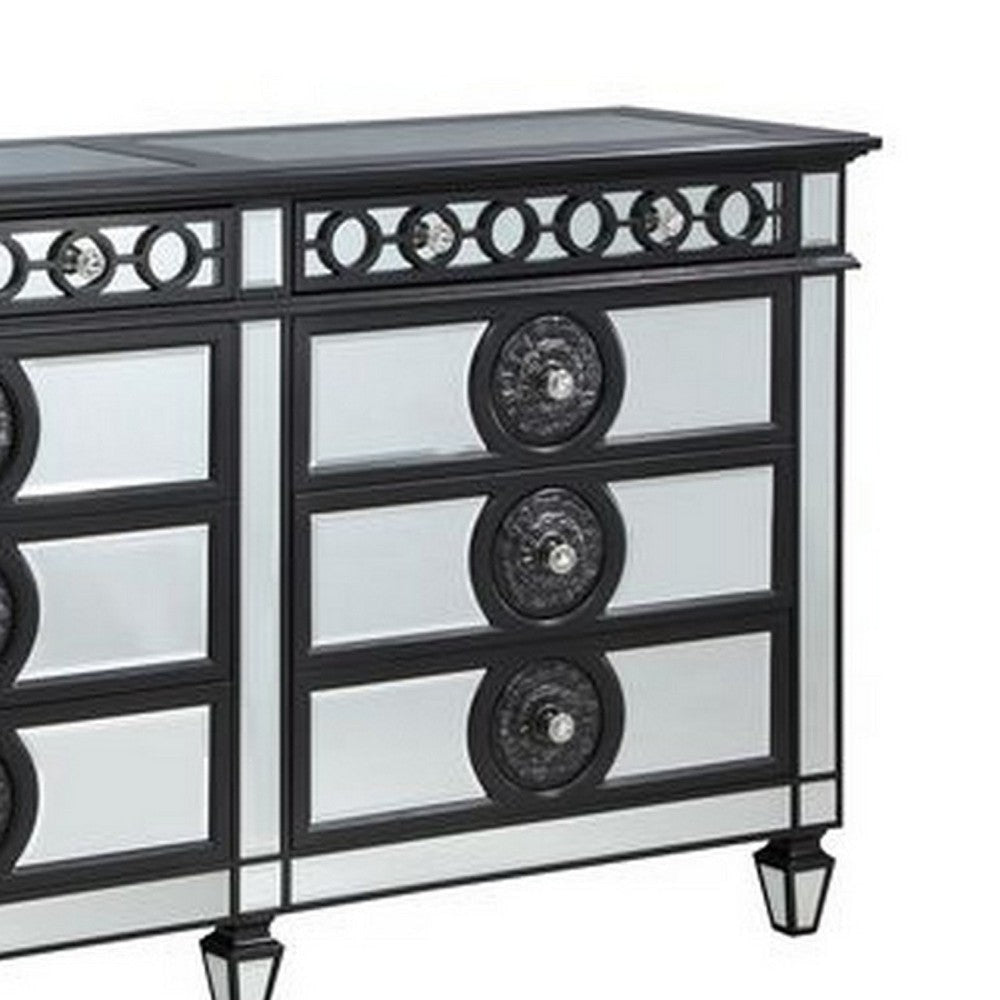 Koda 68 Inch 8 Drawer Wood Dresser Mirror Trim Sunburst Black Silver BM275057