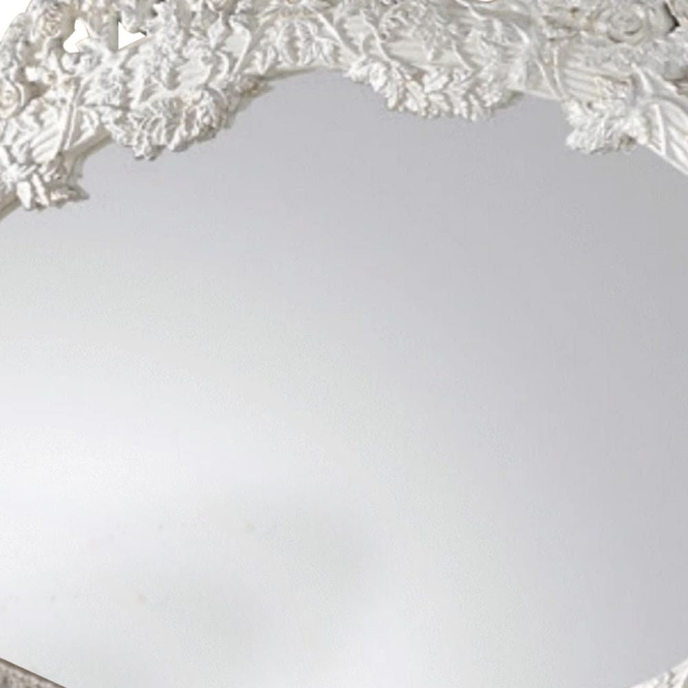 69 Inch Oval Wall Mirror Ornate Floral Carved Wood Frame White BM275061