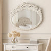 69 Inch Oval Wall Mirror, Ornate Floral Carved Wood Frame, White