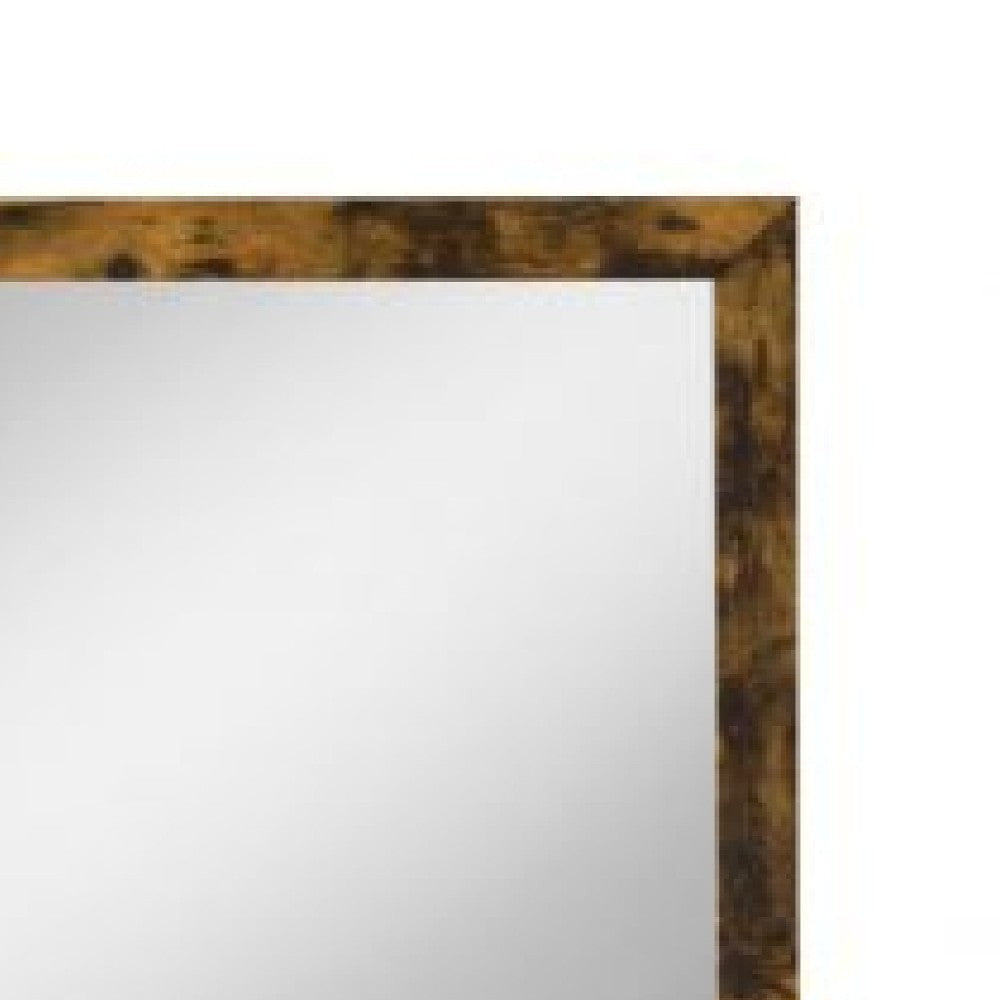 35 Inch Wood Rectangular Mirror Portrait Rustic Oak Brown BM275066