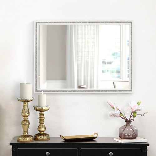 Solid Wood Mirror | 46" | Landscape | Silver Accent | White