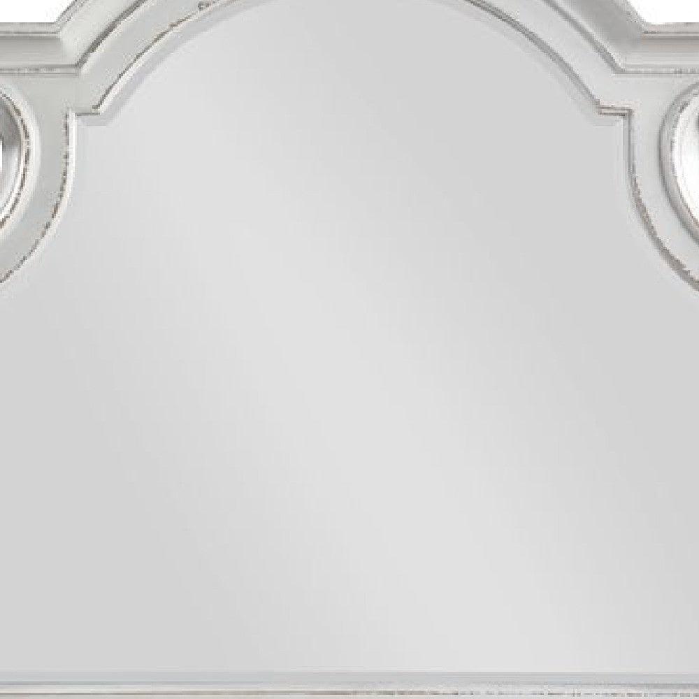 Fil 46 Inch Solid Wood Mirror Arch Top Scalloped Antique White BM275079