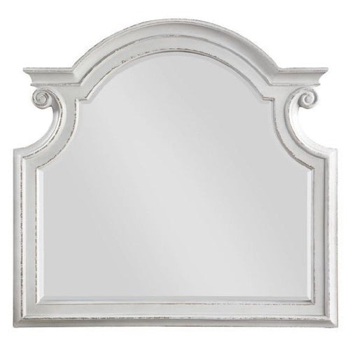Fil 46 Inch Solid Wood Mirror, Arch Top, Scalloped, Antique White
