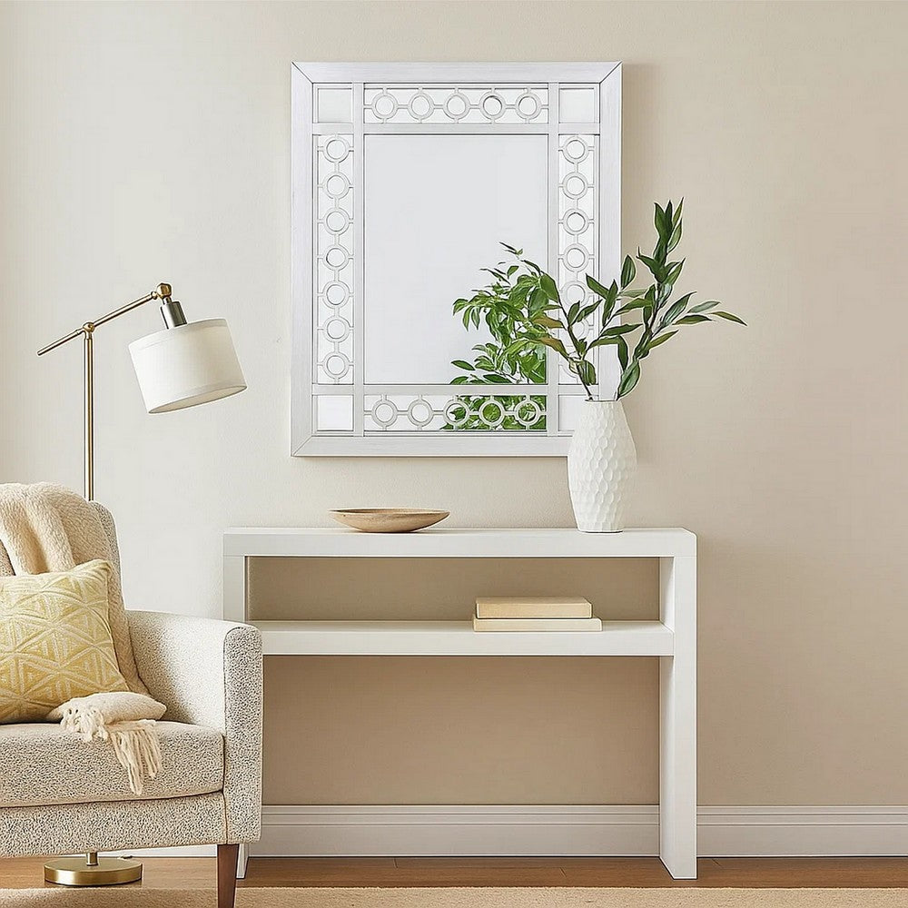 Ornate Wood Mirror | 40" | Portrait | Round Cut-Out | White