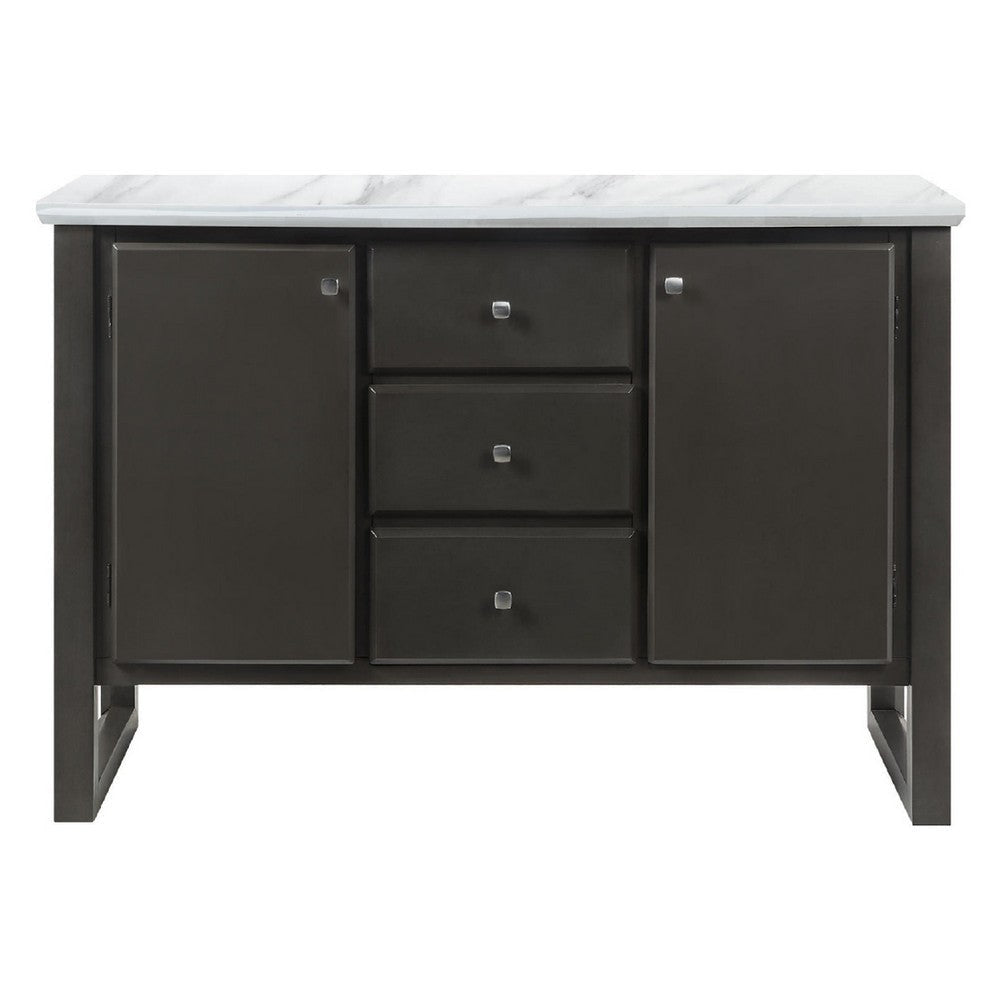 54 Inch Solid Wood Sideboard Cabinet Console 3 Drawers Faux Marble Gray BM275472