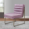 22 Inch Top Grain Leather Accent Chair, Metal Frame, Tufted Channel, Purple