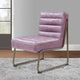 22 Inch Top Grain Leather Accent Chair, Metal Frame, Tufted Channel, Purple