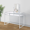 2 Piece Metal Vanity Set Tempered Glass Faux Fur Seat 1 Shelf Silver BM275480