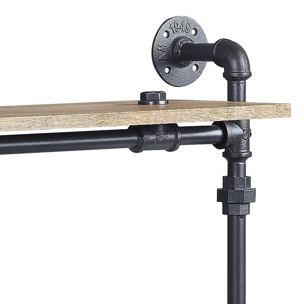 Ley 18 Inch Wood Wall Mount Double Shelf Metal Pipe Design Brown Black BM275482
