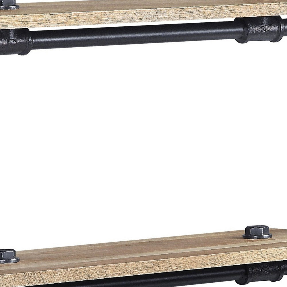 Ley 18 Inch Wood Wall Mount Double Shelf Metal Pipe Design Brown Black BM275482