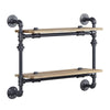 Ley 18 Inch Wood Wall Mount Double Shelf, Metal Pipe Design, Brown, Black
