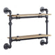 Ley 18 Inch Wood Wall Mount Double Shelf, Metal Pipe Design, Brown, Black