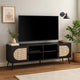 60 Inch TV Entertainment Center, Rattan Front 2 Cabinet, Metal Legs, Black