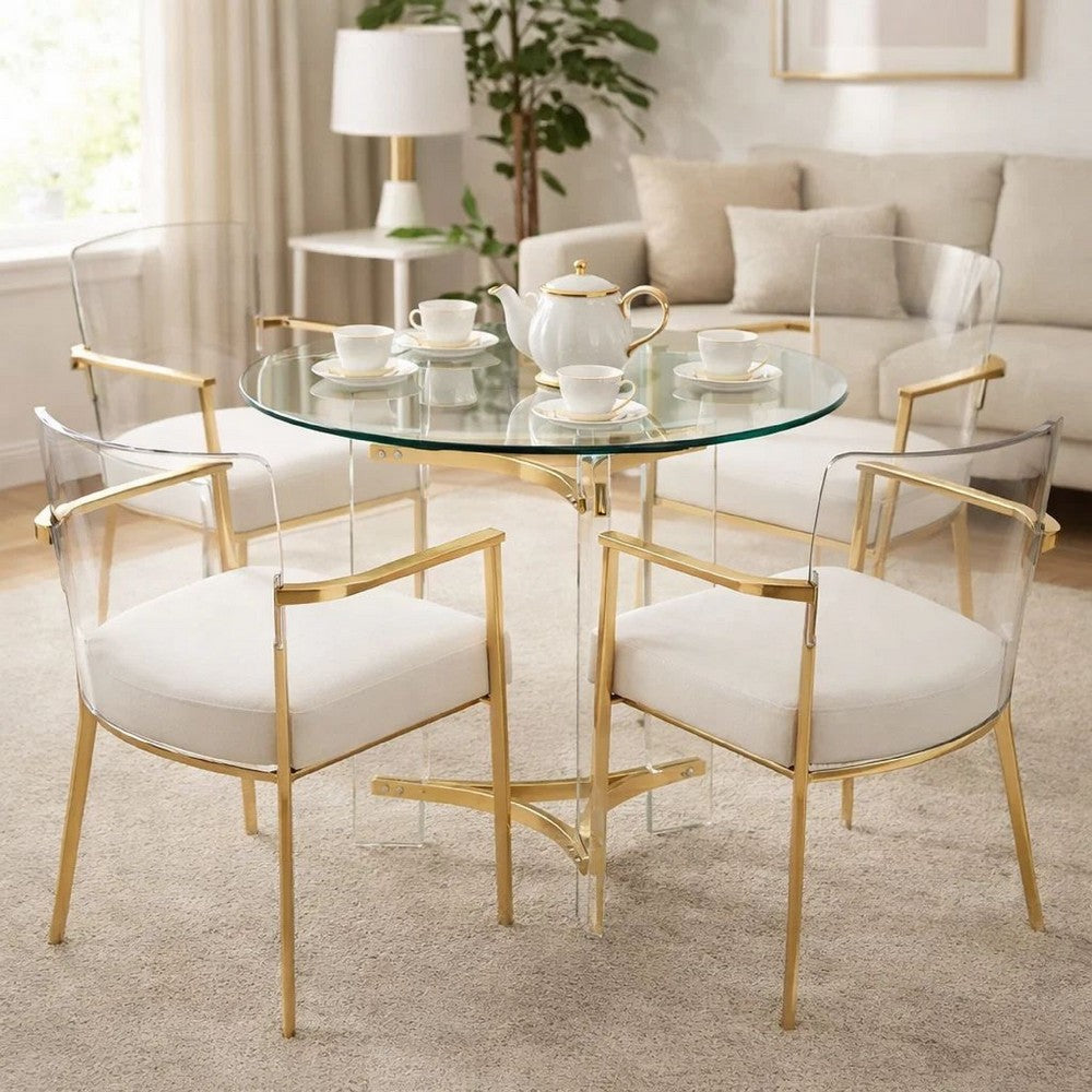 Hale End Table | 23" Round | Glass Top | Clear & Gold