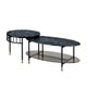 40 Inch 2 Piece Nesting Coffee Table, Faux Marble Top, Glass Shelf, Black