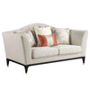 Mavi 71 Inch Loveseat, Velvet, Arched, Button Tufted, Metal Legs, Beige