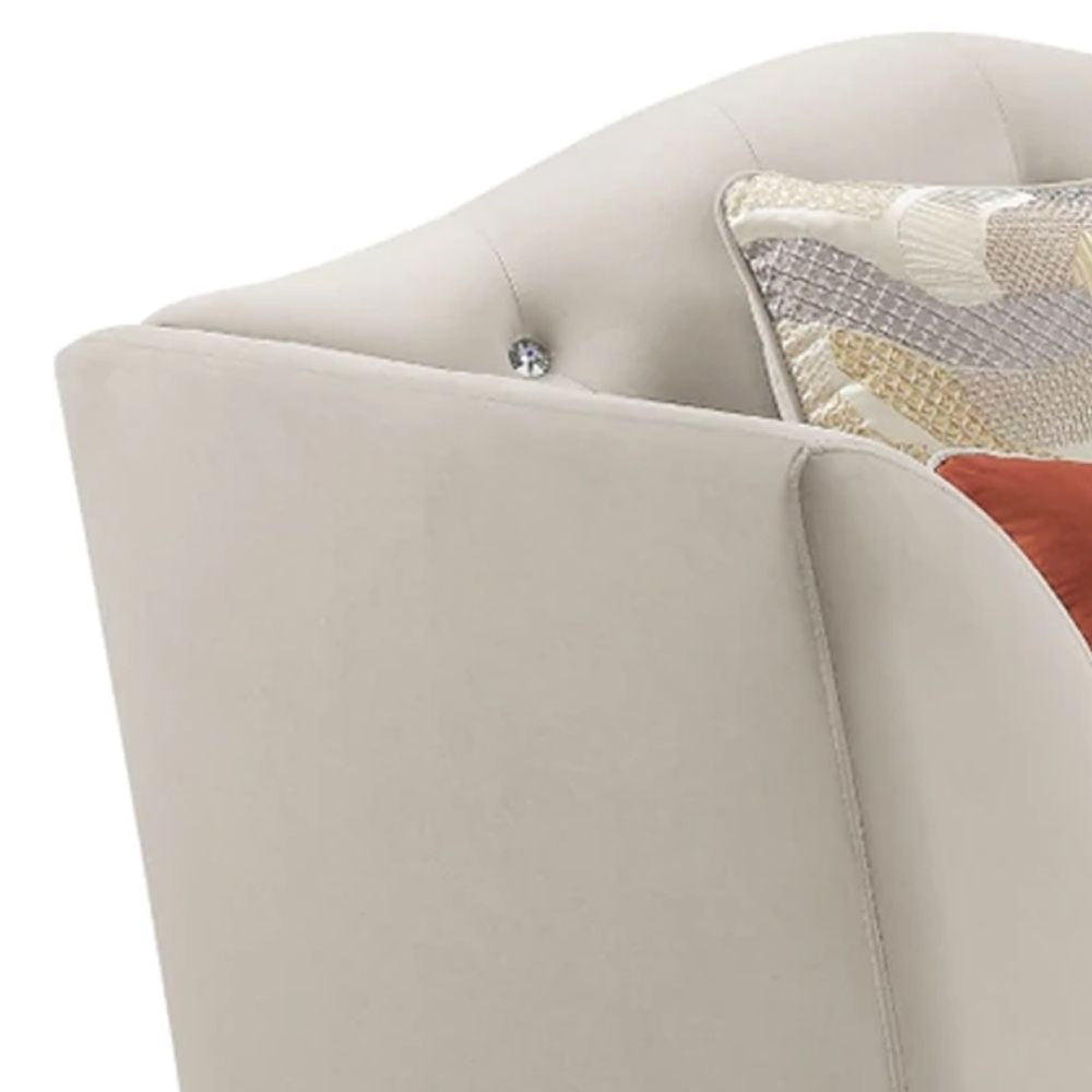 Mavi 44 Inch Chair Velvet Arched Button Tufted Metal Legs Beige BM275497