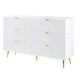 Tyra 55 Inch Wood Dresser Wavy Textured Design Gold Metal Legs White By Casagear Home BM275524