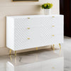 Tyra 55 Inch Wood Dresser Wavy Textured Design Gold Metal Legs White By Casagear Home BM275524