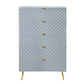 Tyra 49 Inch Wood Tall Dresser Wavy Textured Design Gold Metal Legs Gray By Casagear Home BM275529