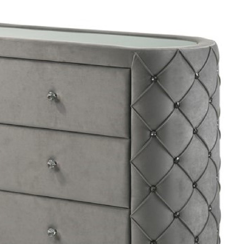 Jill 63 Inch Upholstered Dresser Tufted Velvet 2 Drawers Grey By Casagear Home BM275532