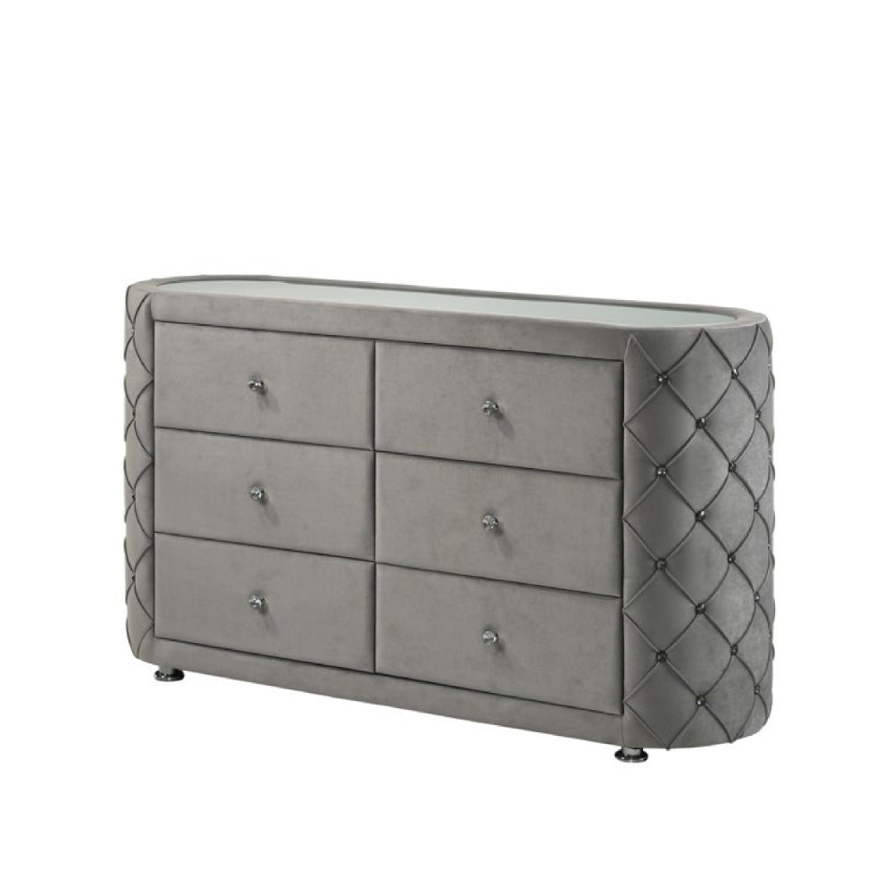 Jill 63 Inch Upholstered Dresser Tufted Velvet 2 Drawers Grey By Casagear Home BM275532