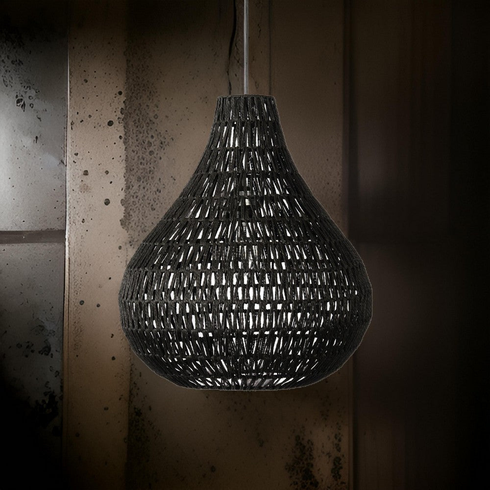 Boney Pendant Light | 18" | Woven Rope | Rounded Shape | Black