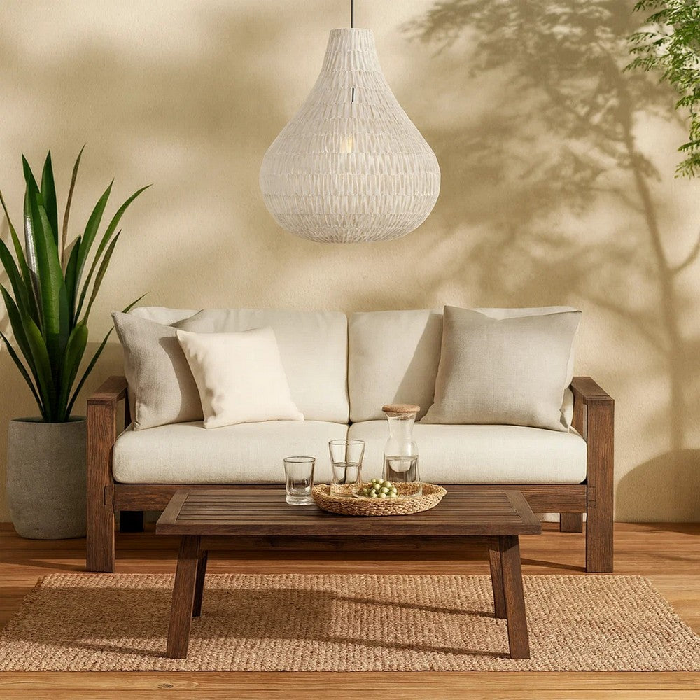 Boney Pendant Light | 18" | Woven Rope | Rounded Shape | White