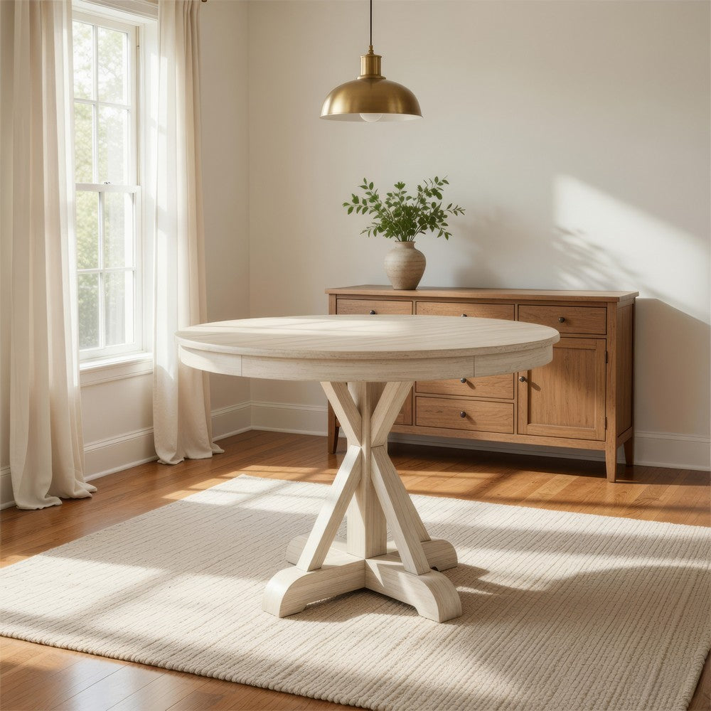 Dal Dining Table | 47" | Reclaimed Pine | Pedestal Base | Ivory