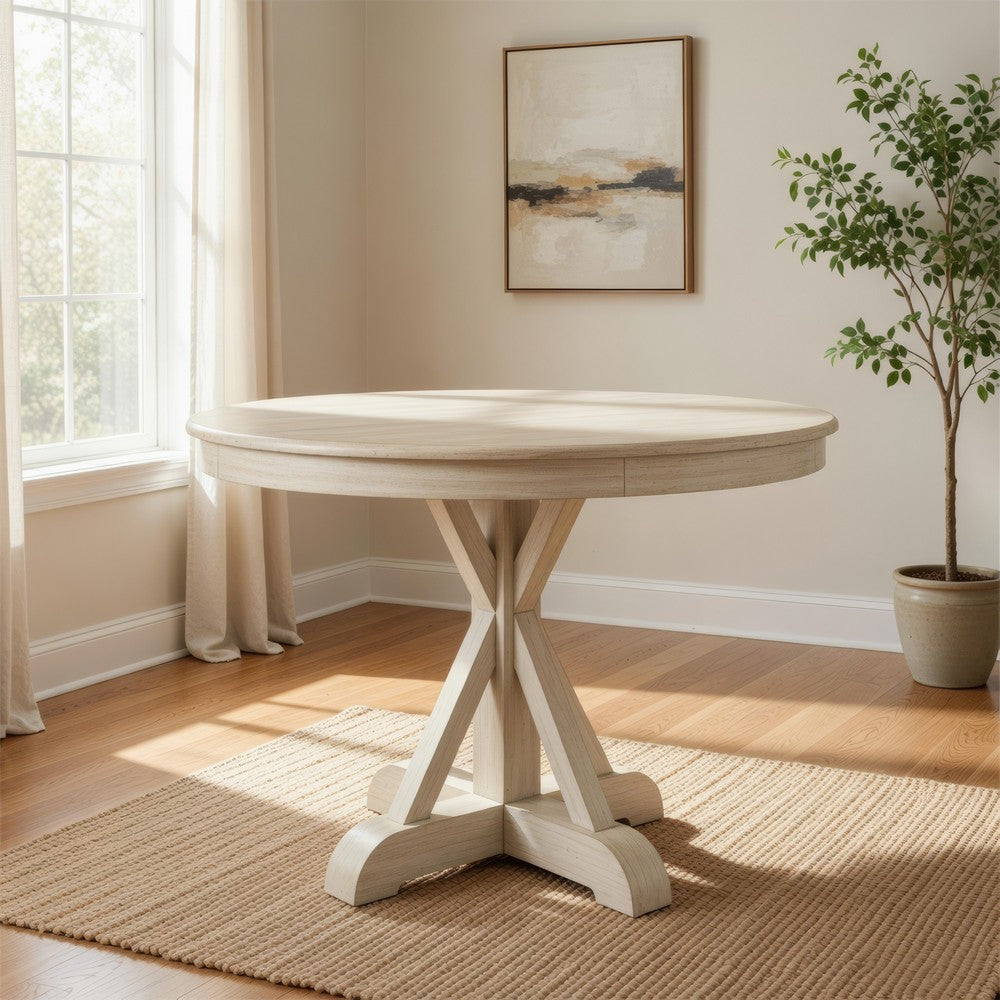 Dal Dining Table | 47" | Reclaimed Pine | Pedestal Base | Ivory