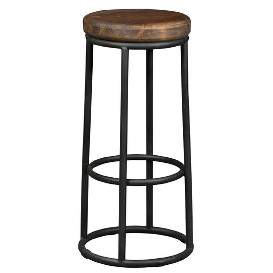 Ken 30 Inch Backless Round Barstool, Pine Wood Seat, Brown, Black By Casagear Home