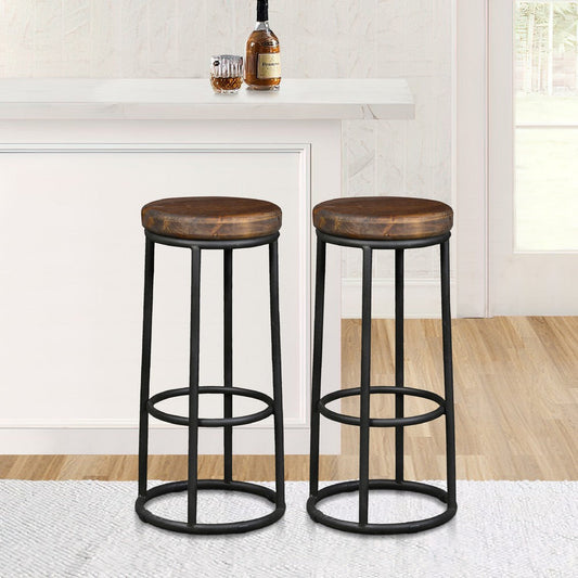 Ken Barstool | 30" | Backless Round Seat | Pine | Brown & Black