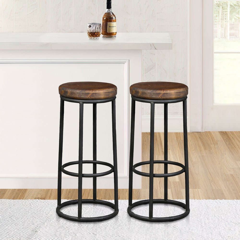 Ken Barstool | 30" | Backless Round Seat | Pine | Brown & Black