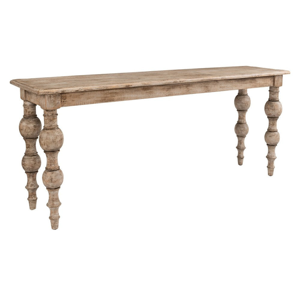 Ray 72 Inch Reclaimed Pine Wood Console Sideboard Table, Turned Legs, Beige By Casagear Home