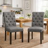 27 Inch Fabric Dining Chair, Button Tufted Rolled Back, Wood, Gray