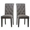 27 Inch Fabric Dining Chair, Button Tufted Rolled Back, Wood, Gray