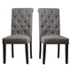 27 Inch Fabric Dining Chair, Button Tufted Rolled Back, Wood, Gray