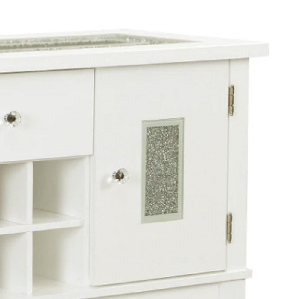 Zav 48 Inch Console Sideboard Buffet Bar Wine Cubbies Faux Diamond Top White BM275651