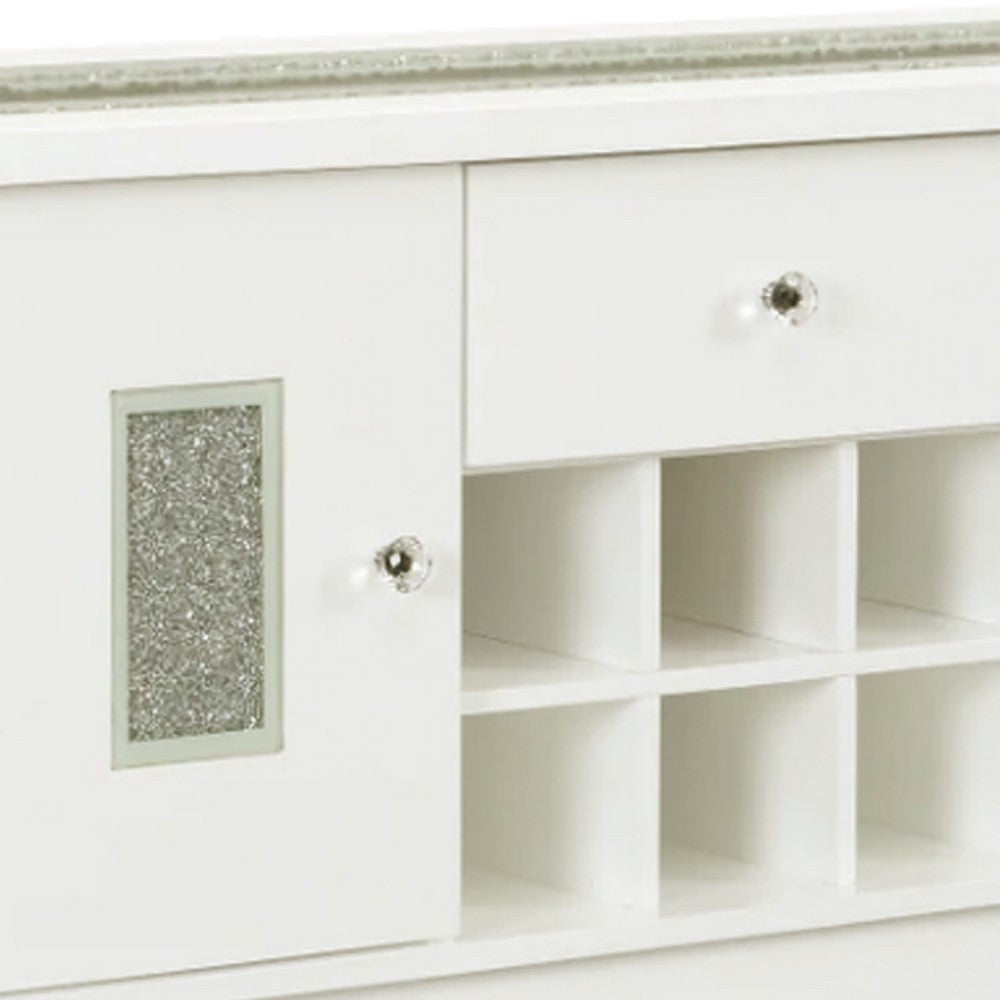 Zav 48 Inch Console Sideboard Buffet Bar Wine Cubbies Faux Diamond Top White BM275651
