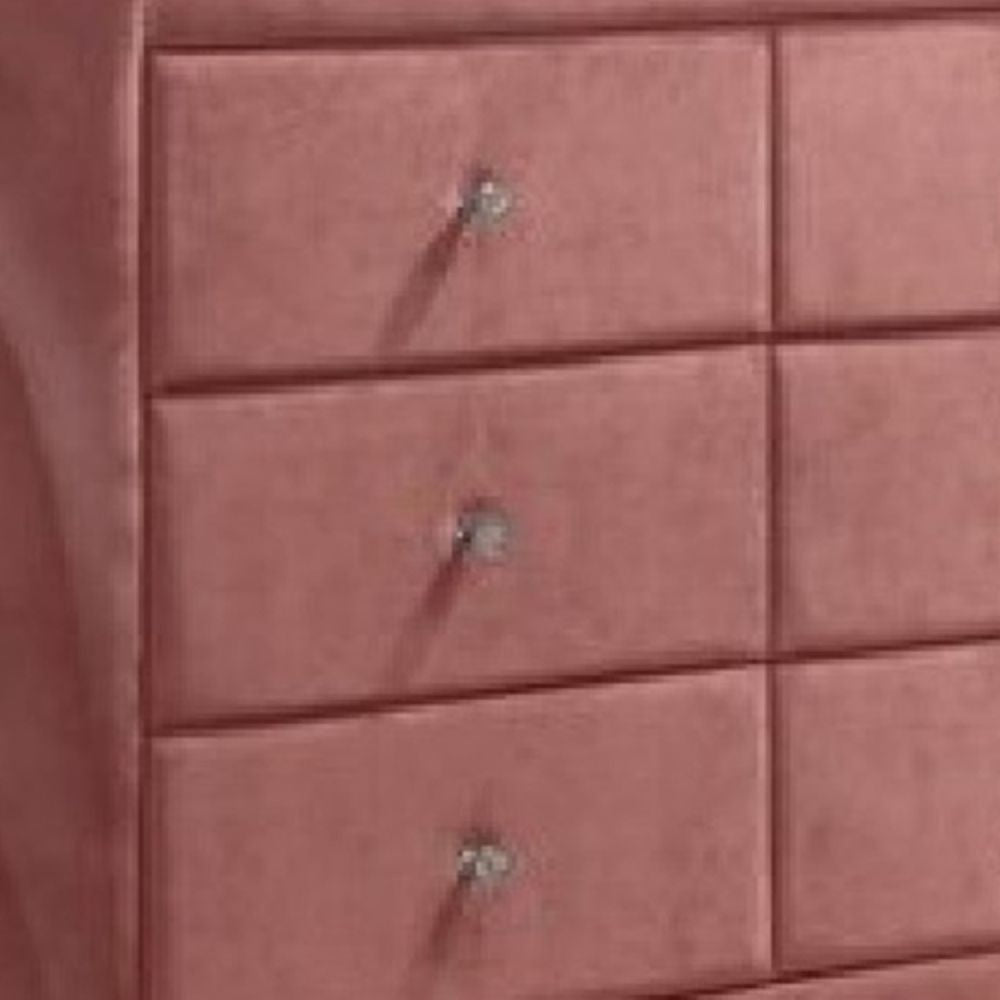Sin 62 Inch Modern Side Dresser 6 Drawers Round Metal Knobs Velvet Pink BM275662