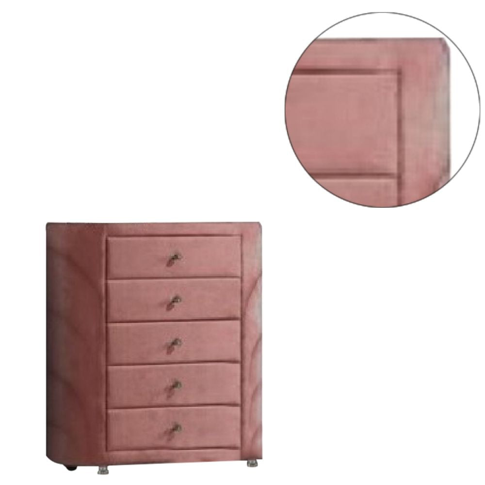 Sin 45 Inch Tall Dresser Chest 5 Drawers Round Metal Knobs Velvet Pink BM275663