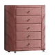 Sin 45 Inch Tall Dresser Chest, 5 Drawers, Round Metal Knobs, Velvet, Pink