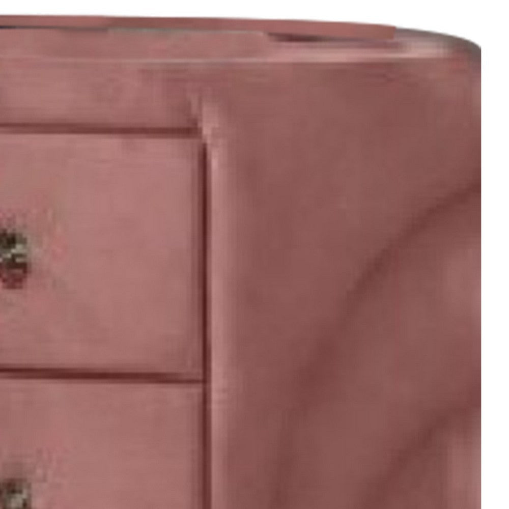 Sin 29 Inch Modern Nightstand 2 Drawers Round Metal Knobs Velvet Pink BM275665