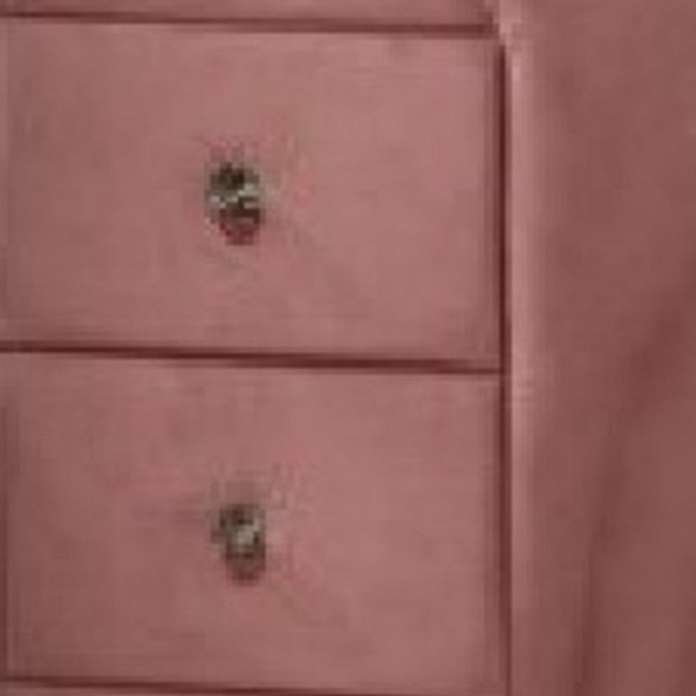 Sin 29 Inch Modern Nightstand 2 Drawers Round Metal Knobs Velvet Pink BM275665