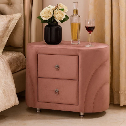 Sin 29 Inch Modern Nightstand, 2 Drawers, Round Metal Knobs, Velvet, Pink