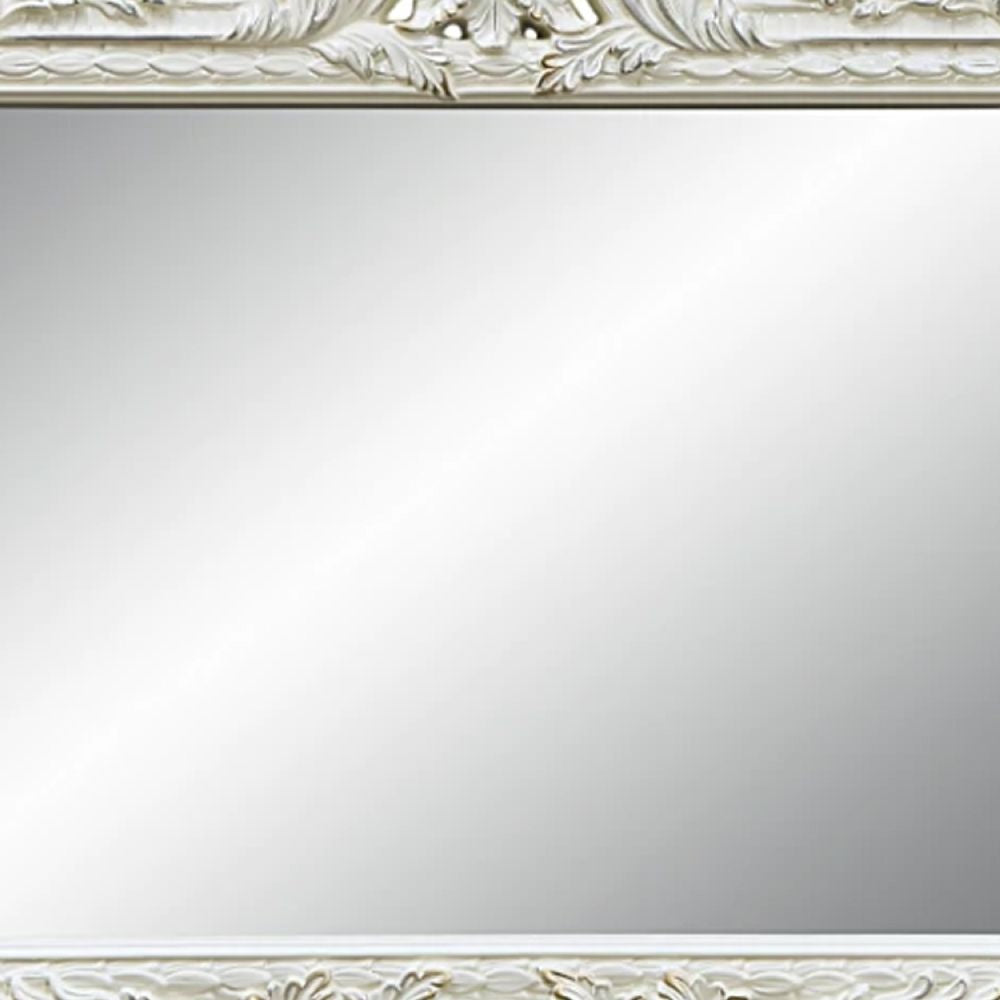 Rox 62 Inch Classic Ornate Carved Mirror Crowned Top Frame Wood White BM275672