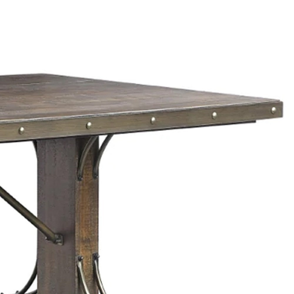 Ral 78 Inch Dining Table Nailhead Trim Double Pedestals Brown BM275676